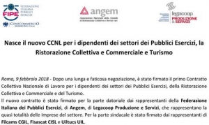 Nuovo contratto per i dipendenti dei Pubblici Esercizi